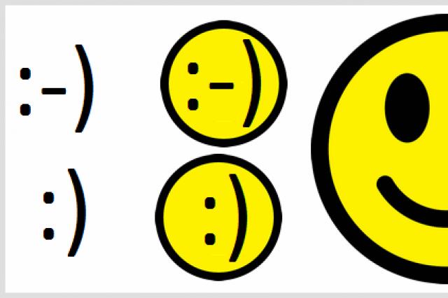 Smiley raising hands.  Smileys from symbols.  The meaning of an emoticon written in symbols.  When is it better to do without emoticons?